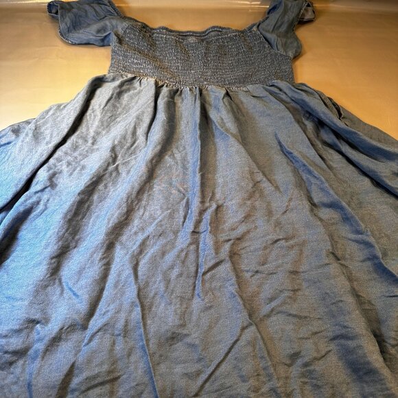 Torrid Babydoll Chambray Mini Dress Women Crinkle  Smocked Off Shoulder A Line - Picture 14 of 16